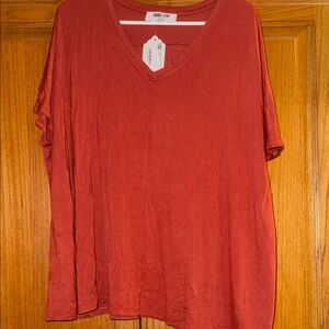 Double Zero Terracotta V-Neck Short Sleeve Top